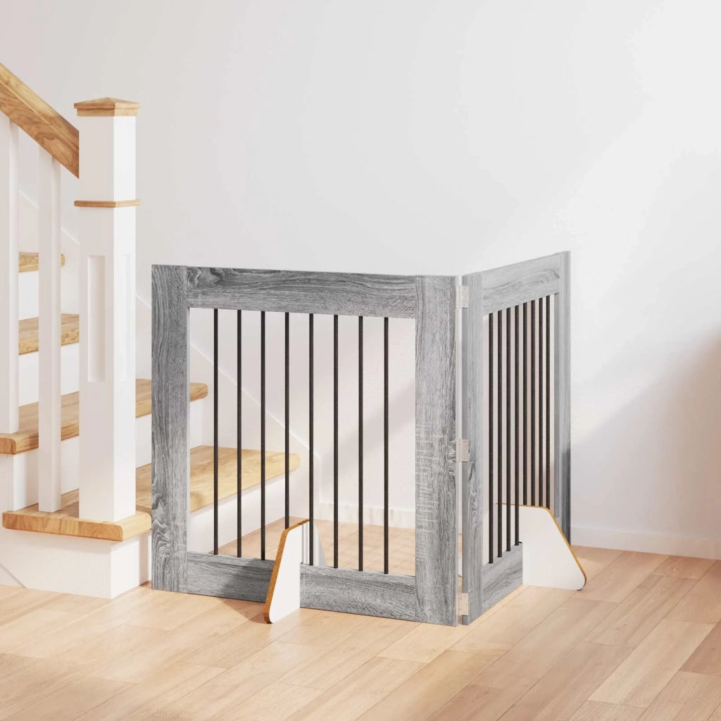 Cancello per cani con supporti 2 pz Grigio Sonoma 80 x 80 cm CFW9882056