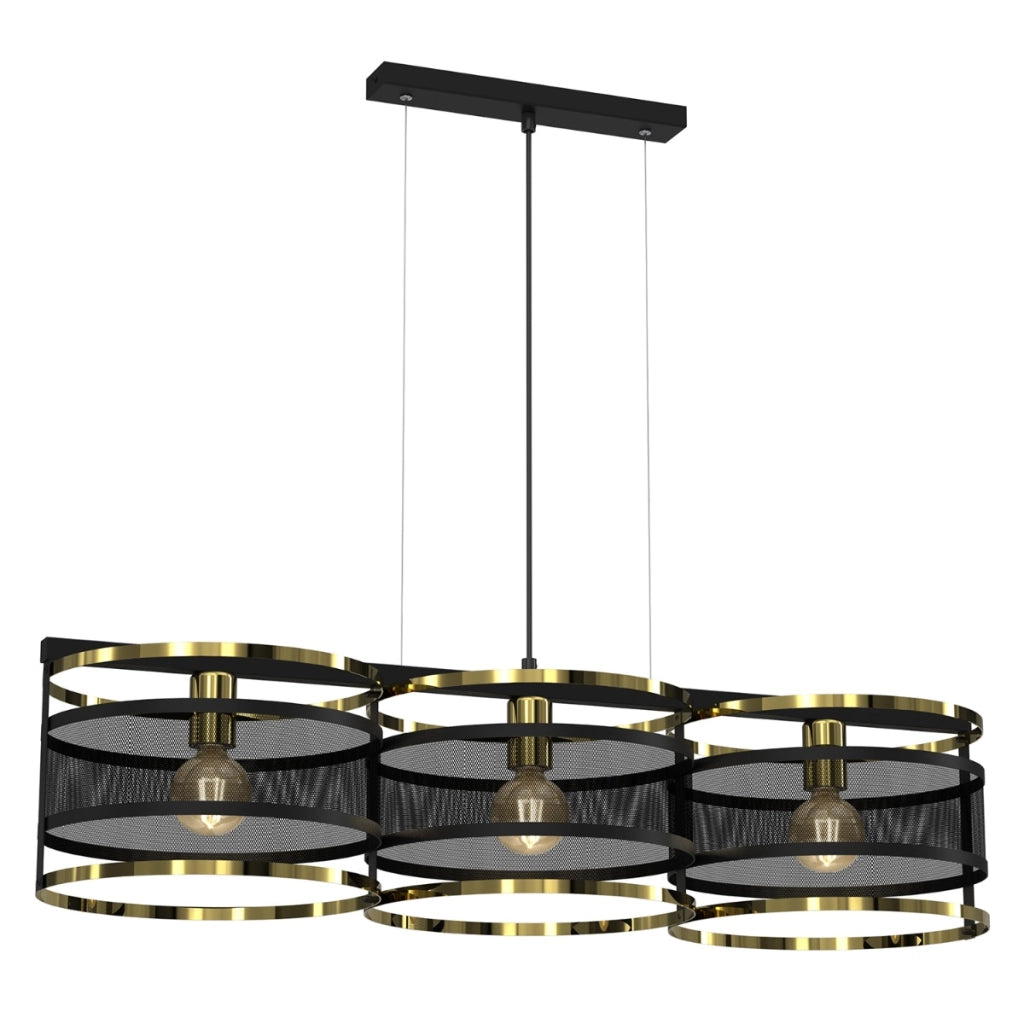 Lampada sospesa Luminex Rim nera/oro 3xE27 110cm metallo