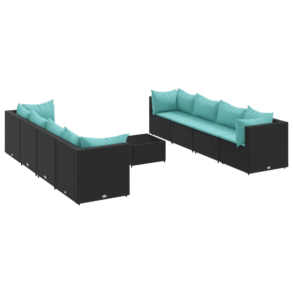Set Salotto da Giardino con Cuscini 9pz Nero in Polyrattan