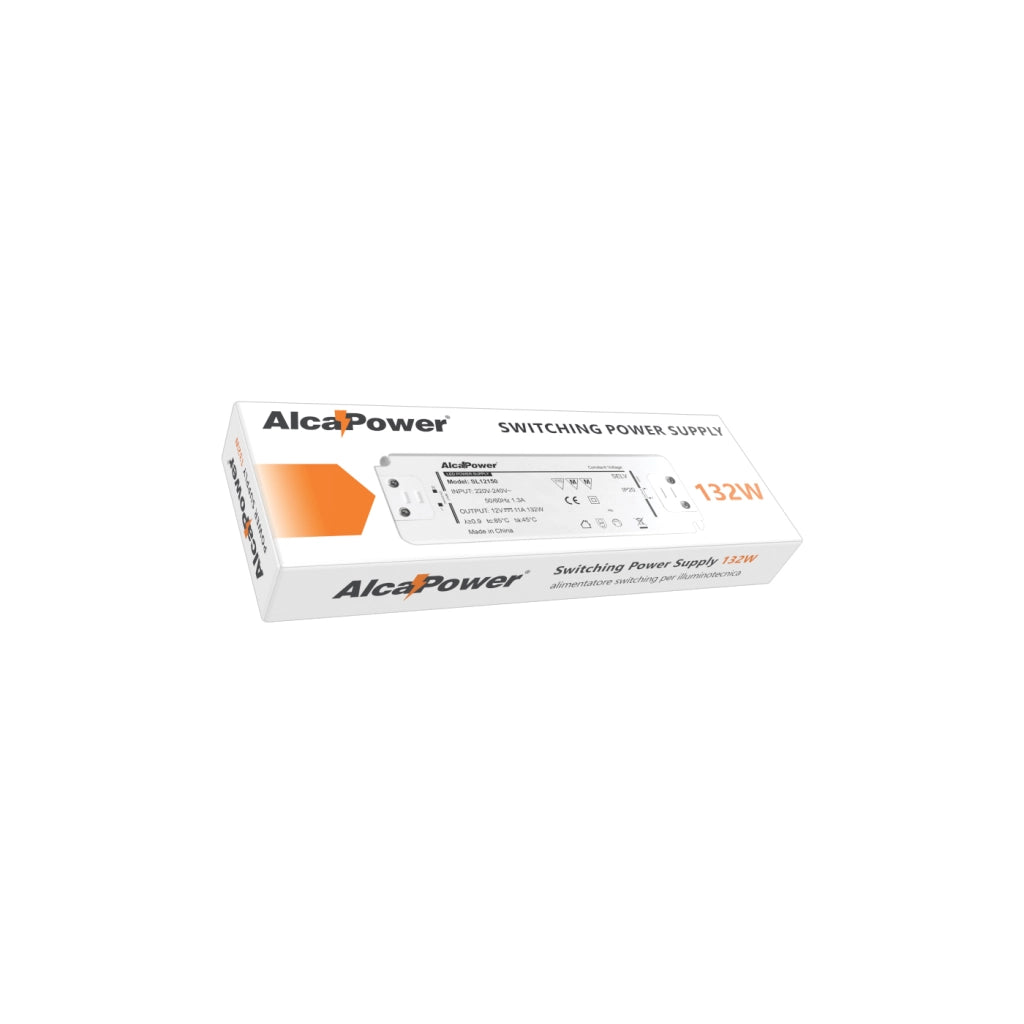 Alcapower Alimentatore Switching 12V 132W 11A per Illuminotecnica IP20 con protezioni integrate da cortocircuito e sovraccarico Slim Design