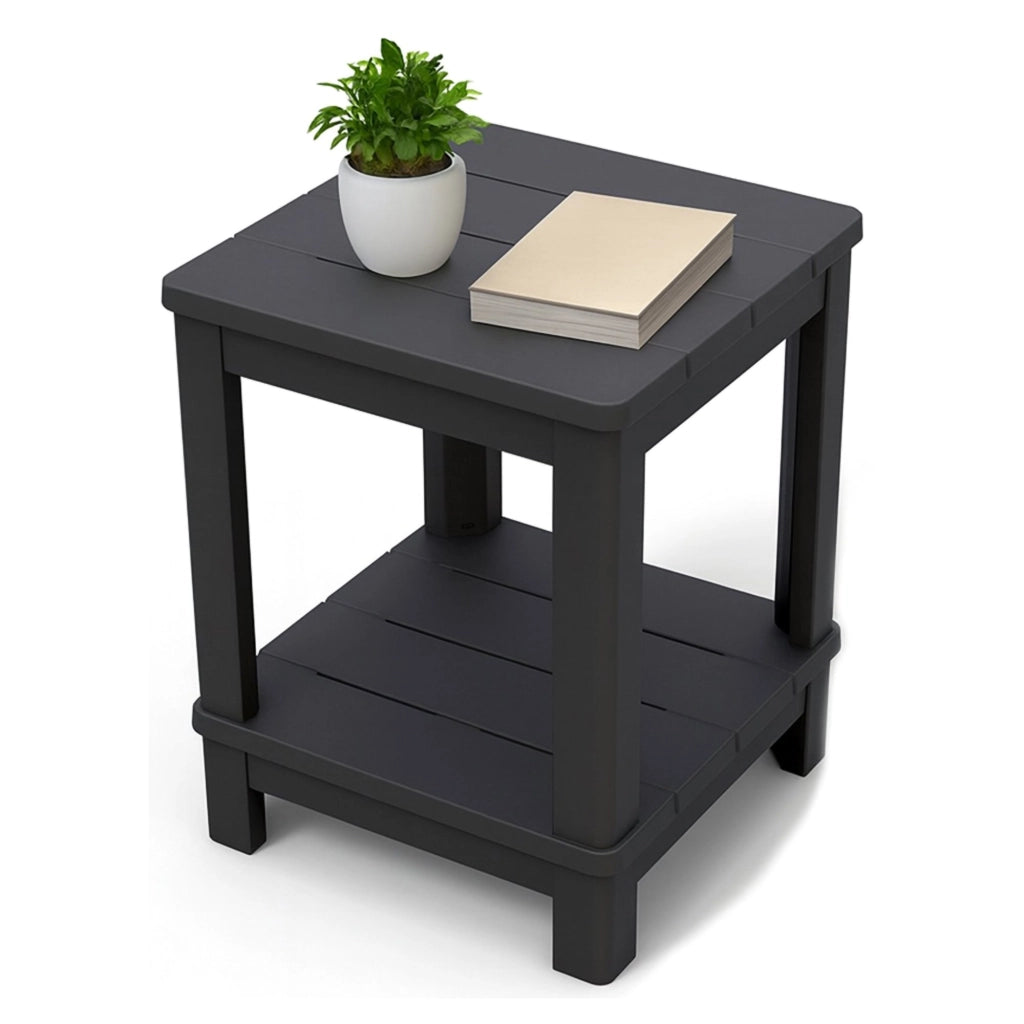 Tavolino da esterno Cornwall, Tavolo basso da giardino, Mobiletto outdoor multiuso, Mensola multifunzione, 41x41 h52 cm, Antracite