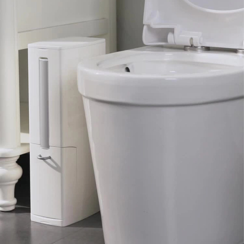 Set Scopino WC con Cestino Bagno 2 in 1 Salvaspazio Bianco con Portascopino
