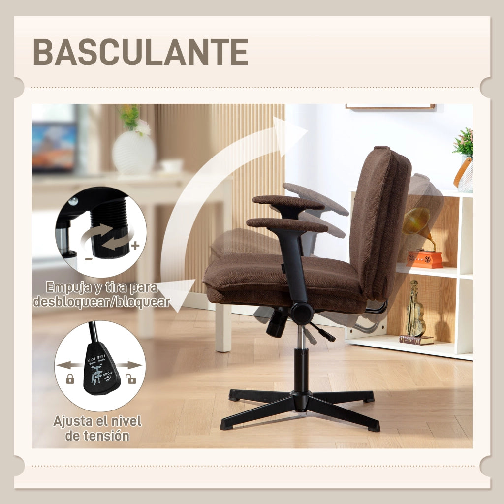 Sedia da Ufficio con Braccioli e Schienale ¨C Zephmum ¨C Marrone 45x45x80 cm