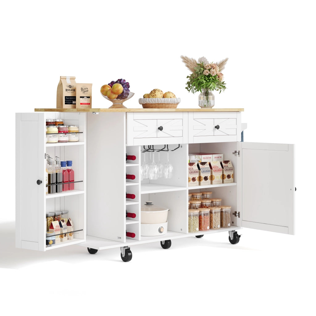 Isola Cucina con Piano Pieghevole e Ruote ¨C MINIMAL ¨C Bianco, 120x45x89 cm