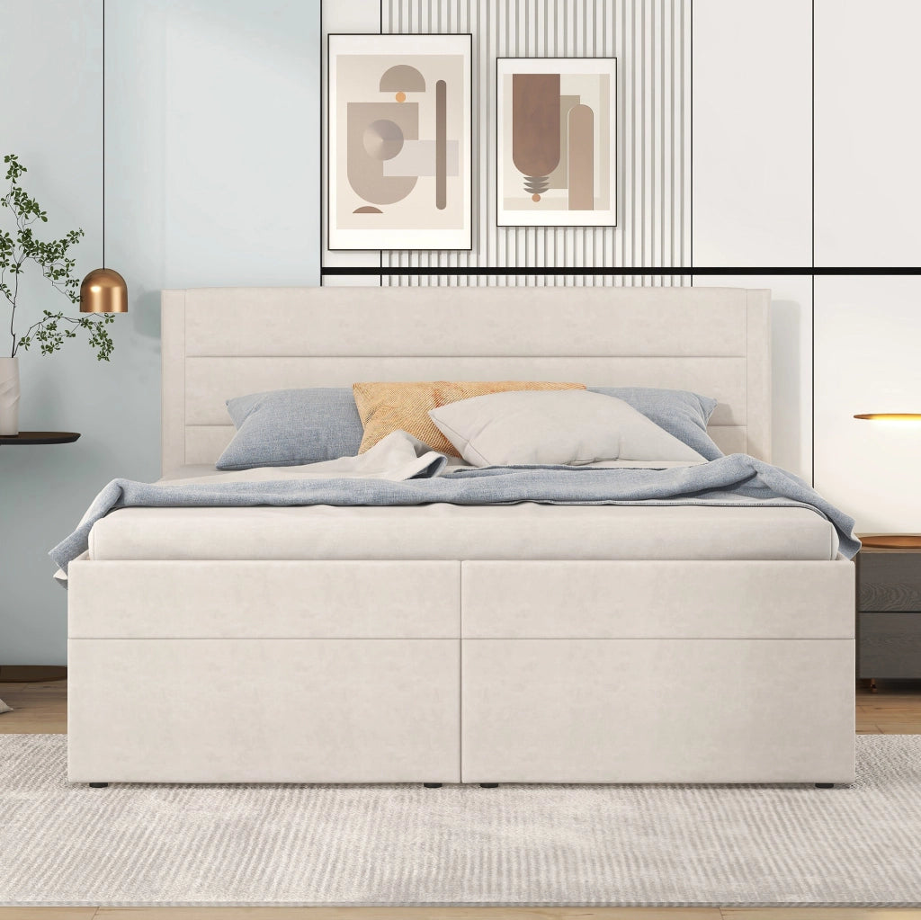 Letto matrimoniale 140x200 cm con contenitore in legno e MDF beige