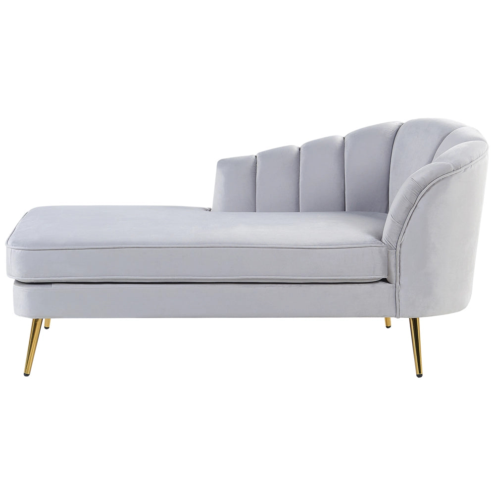 Chaise longue Velluto Grigio Chiaro Rivestimento Gambe In Metallo dorato versione destra