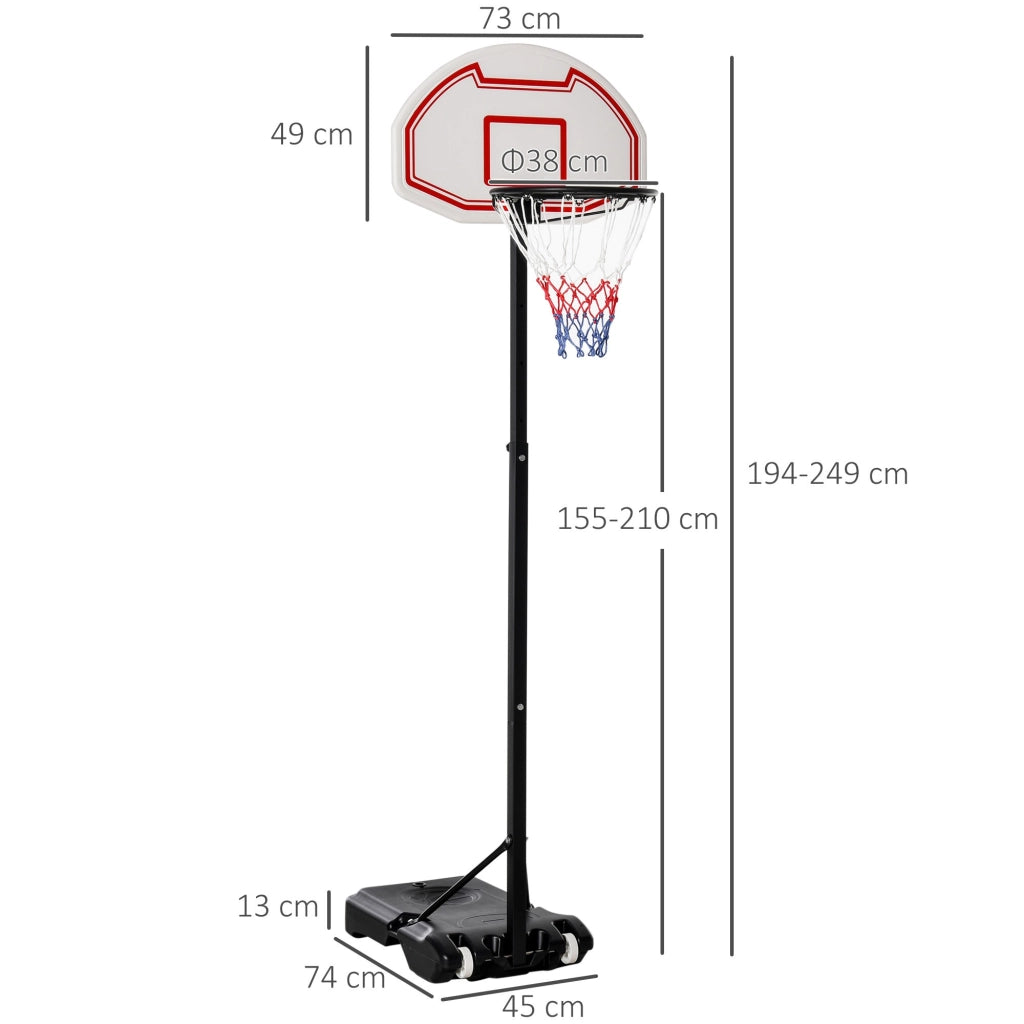 EasyComfort Canestro da Basket da Esterno con Supporto e Altezza Regolabile in Acciaio, 73x49x194-249 cm