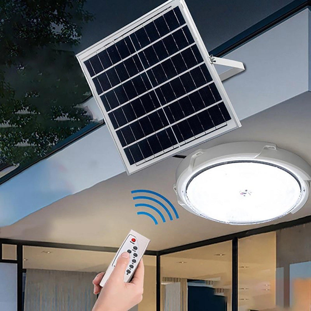 Trade Shop - Plafoniera Solare Lampada Sensore Crepuscolare Tonda 60w Dimmerabile Telecomando -
