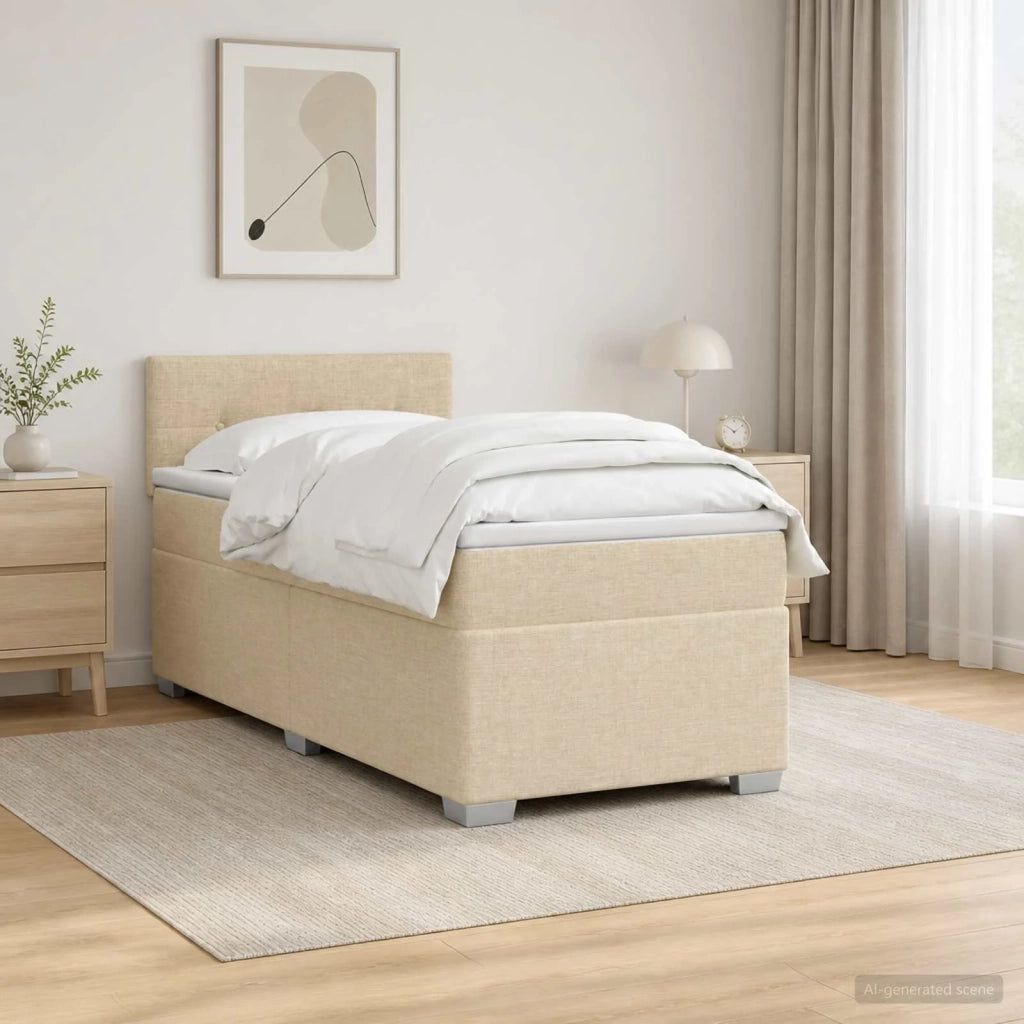 Letto con Box Spring, Materasso e LED Crema 90 x 190 cm Tessuto 3451838