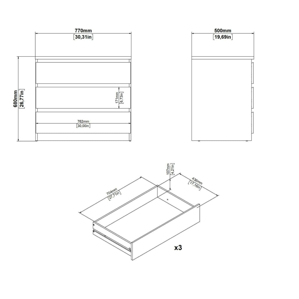 Cassettiera Kajiki, Settimino multiuso, Comò camera da letto, Mobile con cassetti, 77x50 h68 cm, Bianco lucido