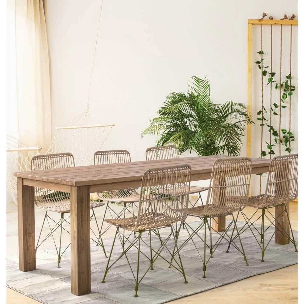 Set di 4 Sedie in Intreccio Kubu Naturale con Base in Acciaio - TATIANA