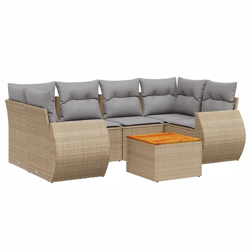 Set Divani da Giardino 7 pz con Cuscini Beige in Polyrattan