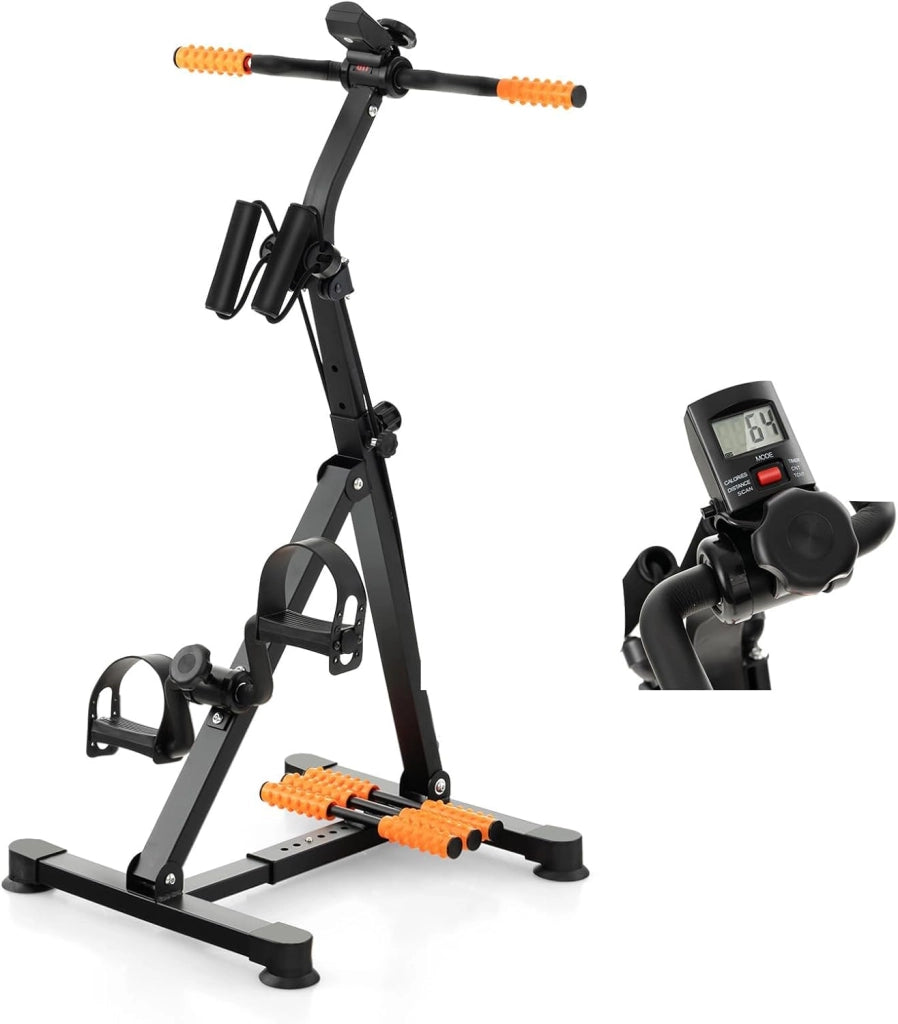 Cyclette Multifunzionale per Anziani, Cyclette a Pedali per Braccia e Gambe con Massaggio, Altezza e Livelli di Resistenza Regolabili, Cyclette con Display LCD per 1-2 Persone