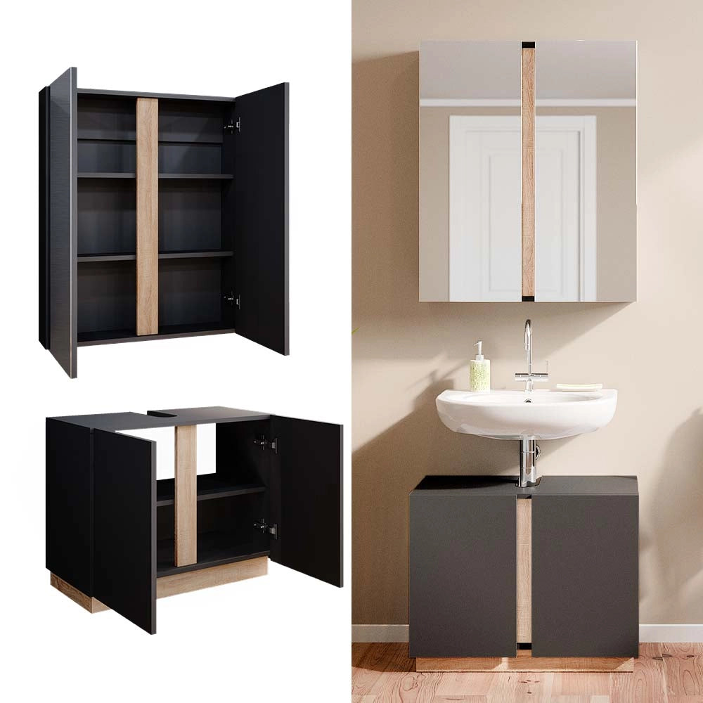 Vicco Set di mobili da bagno Antracite 2 parti