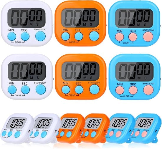 Set di 12 timer digitali per cucina, piccoli timer magnetici a decremento per insegnanti e bambini, adatti per cucine, bagni, studi, lavorazione e allenamento sportivo.