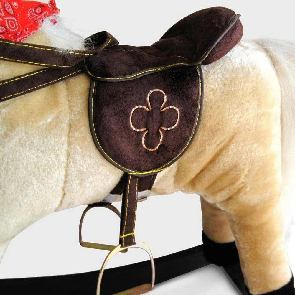 Cavallo a Dondolo Beige Con Suoni Realistici Legno e Peluche Bambini Infanzia