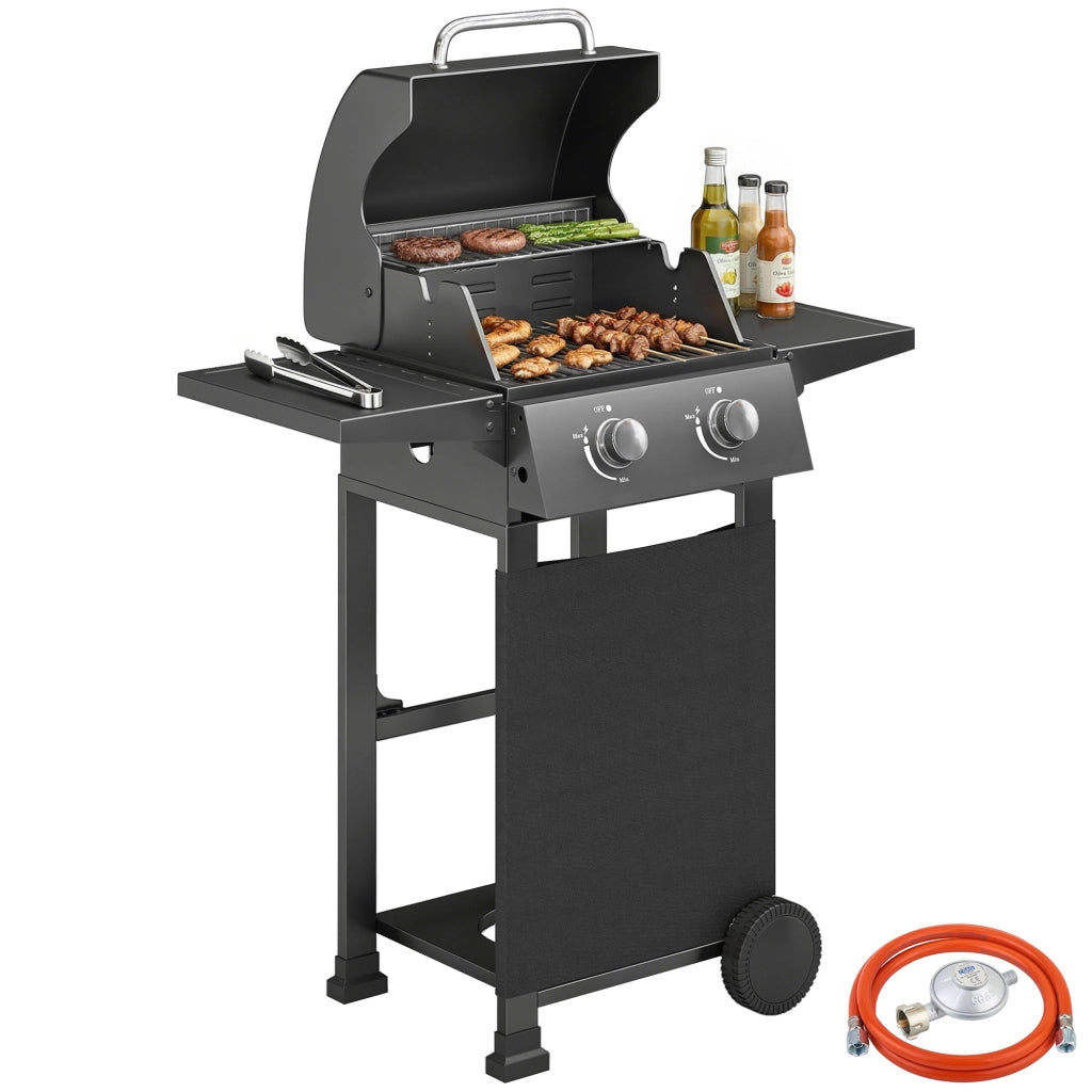 Barbecue a Gas Propano con 2 Bruciatori, Portatile, Termometro, Nero