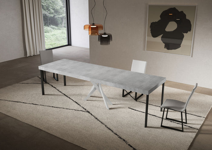 Consolle Allungabile 90-300x40x77 cm Saki Premium Cemento Gambe Bianche