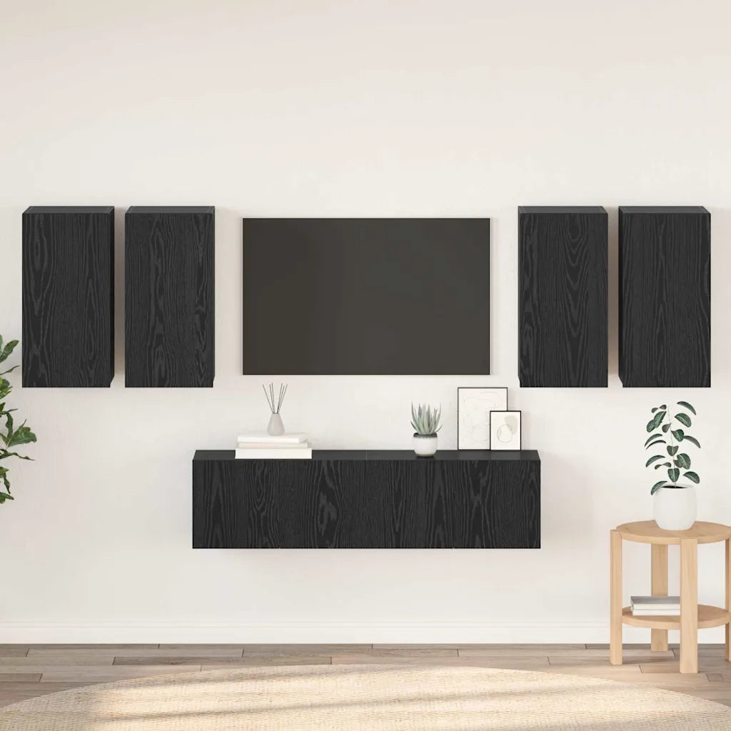 vidaXL Set mobile TV 6 pcs Rovere nero 60 x 30 x 30 cm