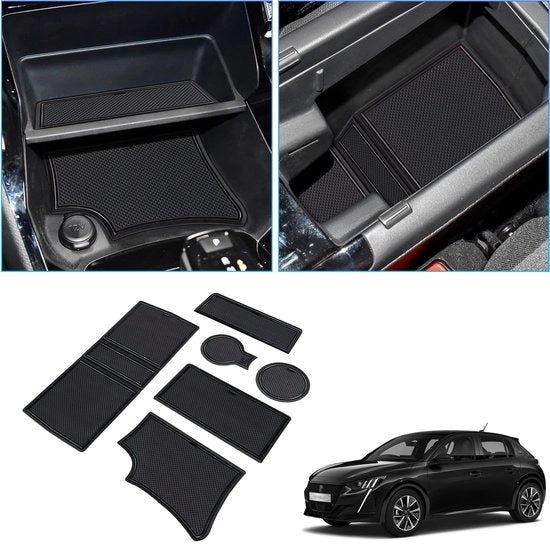 Accessori per console centrale compatibili con Peugeot 208 e-208 2020-2023, 2024, matten antislip per console centrale, supporto braccio in gomma, supporto bicchieri in gomma antislip, matten antislip per vano porta, 6 pezzi.