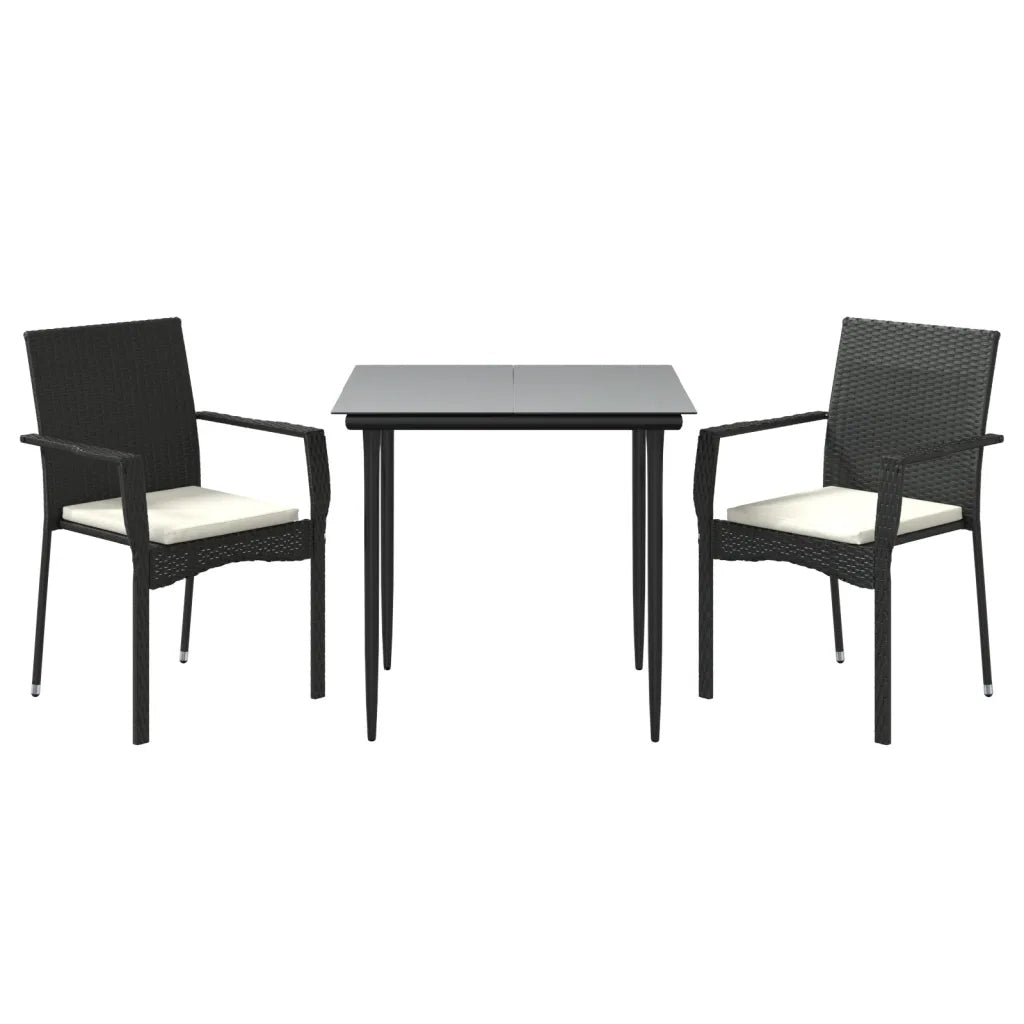 Set da Pranzo da Giardino 3 pz | Set Salotto da Giardino con Cuscini Nero in Polyrattan