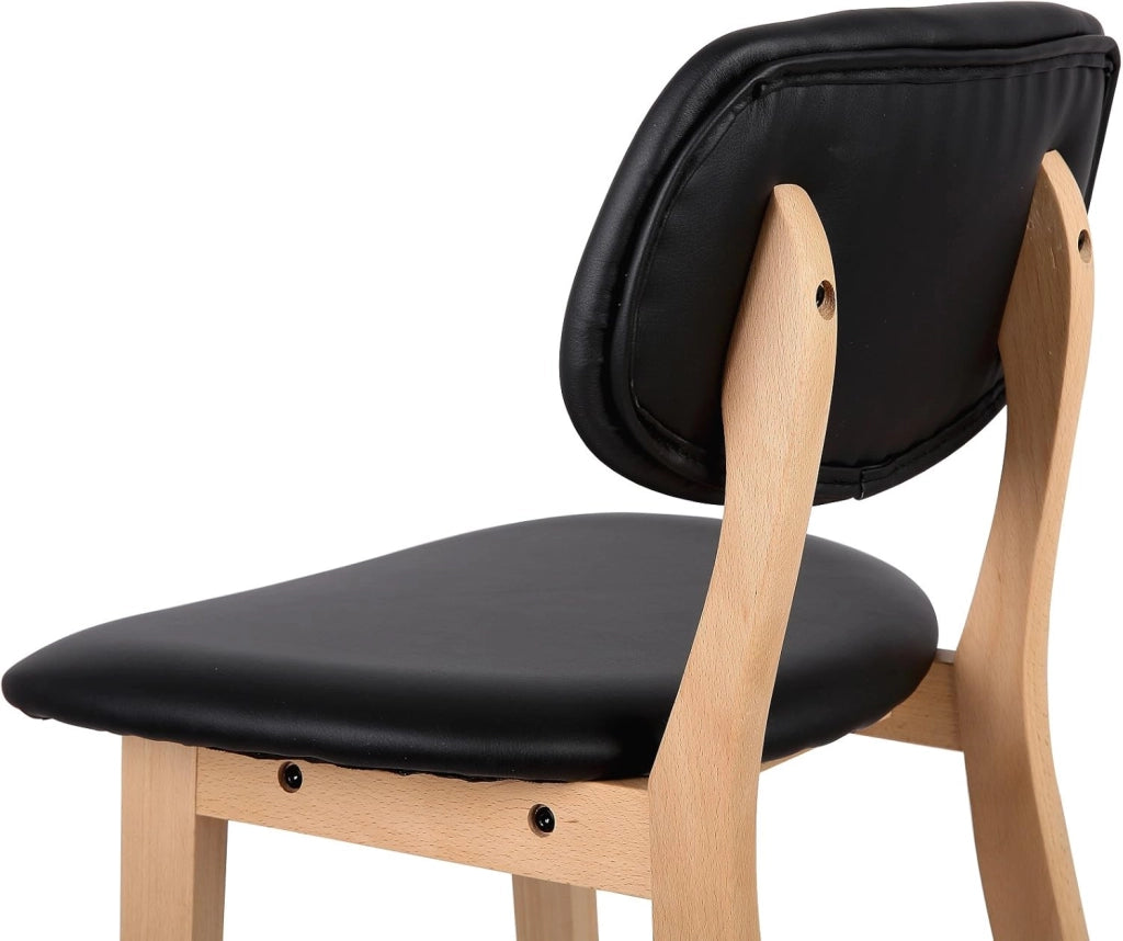 Sgabelli da Bar Sedia Alta Cucina con Schienale Poggiapiedi PU Gambe di Faggio Comodo Nero 4 Pezzi, BH51sz-4