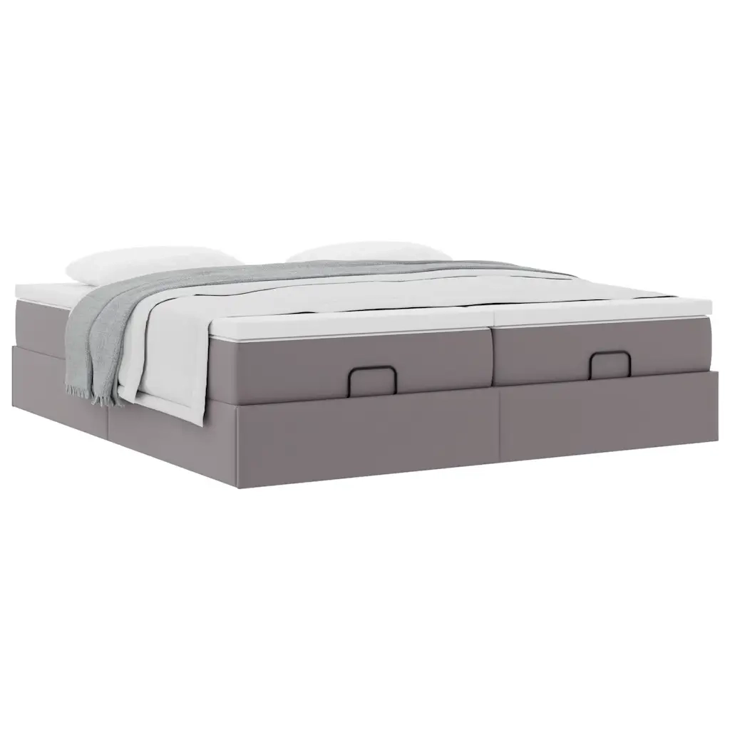 Struttura Letto Pouf con Materassi Grigio 200x200 cm Similpelle