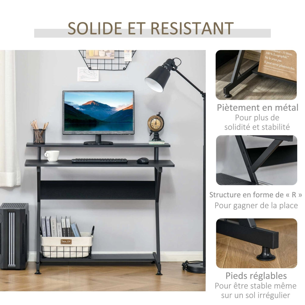 Scrivania Gaming 100 cm con Supporto Monitor ¨C zephmum ¨C Legno e Metallo Nero