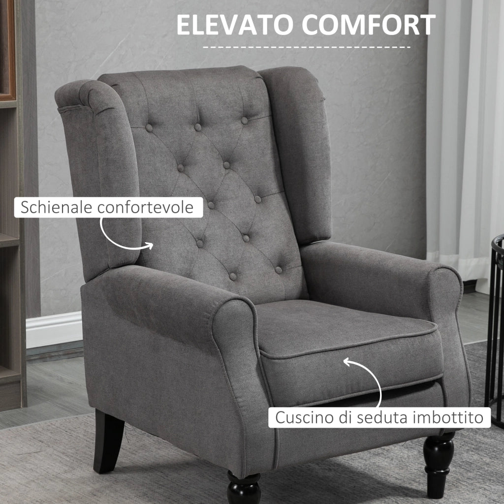 Poltrona da Salotto in Stile Francese 74x86x102 cm con Cuscini Sfoderabili Gambe in Legno Grigio