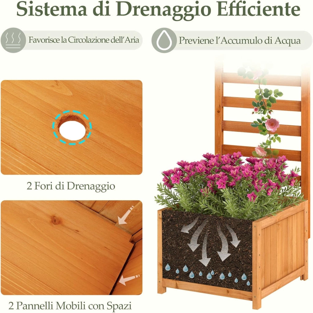 Letto da Giardino Rialzato in Legno con Traliccio, Fioriera Elevata con Fori di Drenaggio & Spazi per Piante Rampicanti, Viti, Fiori, Verdure, Fioriera per Interni ed Esterni (Arancione)