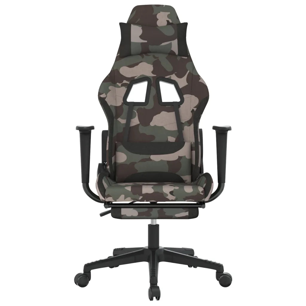 vidaXL Sedia da Gaming Massaggi Poggiapiedi Nero e Mimetico in Tessuto