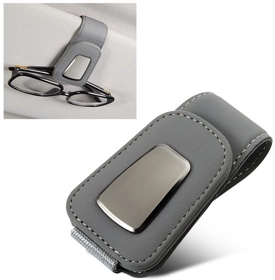 Sostegno universale per occhiali da sole - Ombrello per occhiali auto - Portaocchiali in pelle/metallo - Design magnetico - 9 x 5 cm - Robusto e pratico