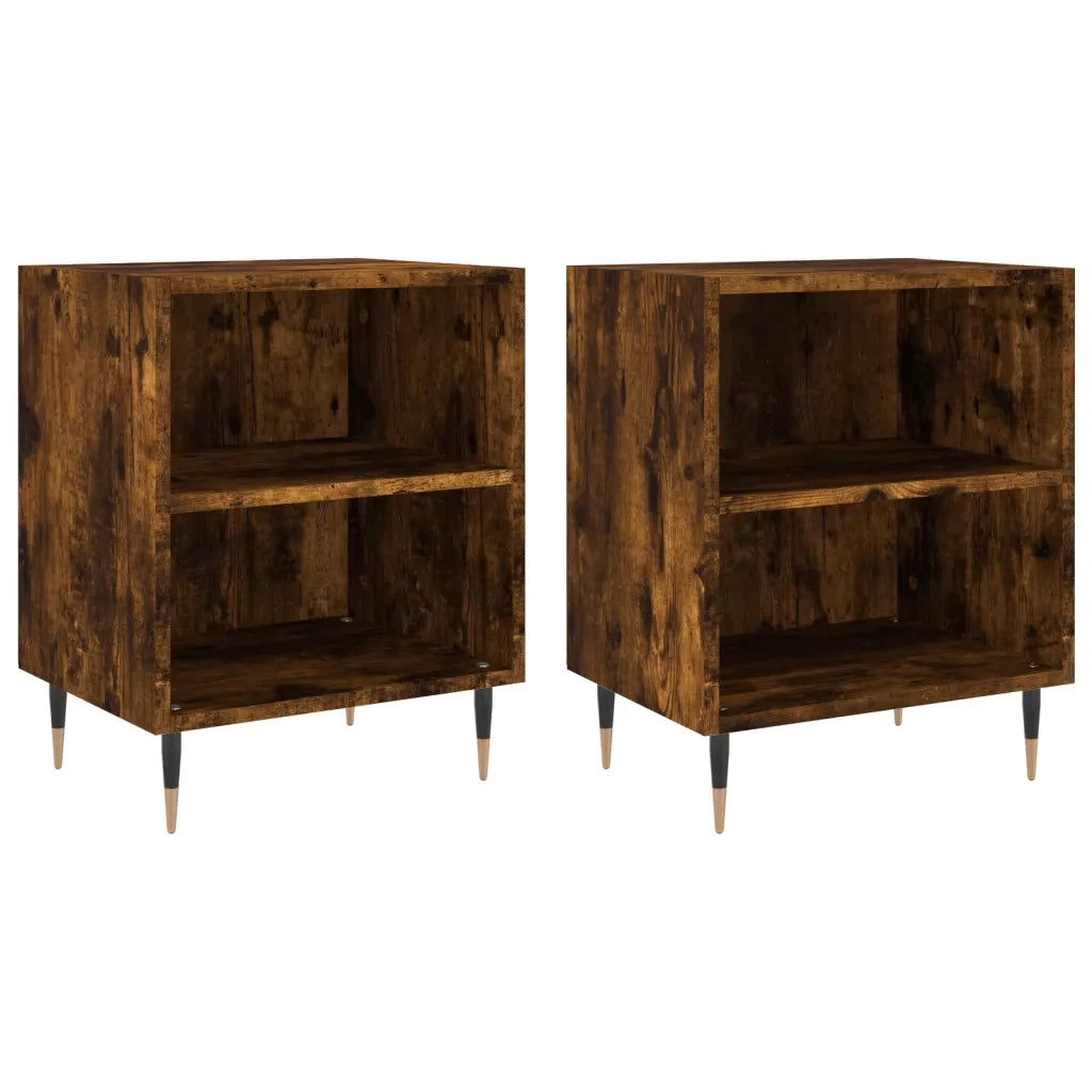 Set di 2 Comodini | Armadio da Notte | Mobiletto da notte Rovere Fumo 40x30x50 cm in Legno Multistrato