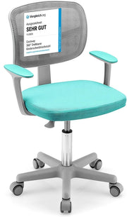 Sedia per Scrivania per Bambini, Sedia per Computer con Altezza Regolabile, Ruote, Sedile Girevole a Rete, Mobile Ergonomica per Bambini 3-10 Anni (Menta verde)
