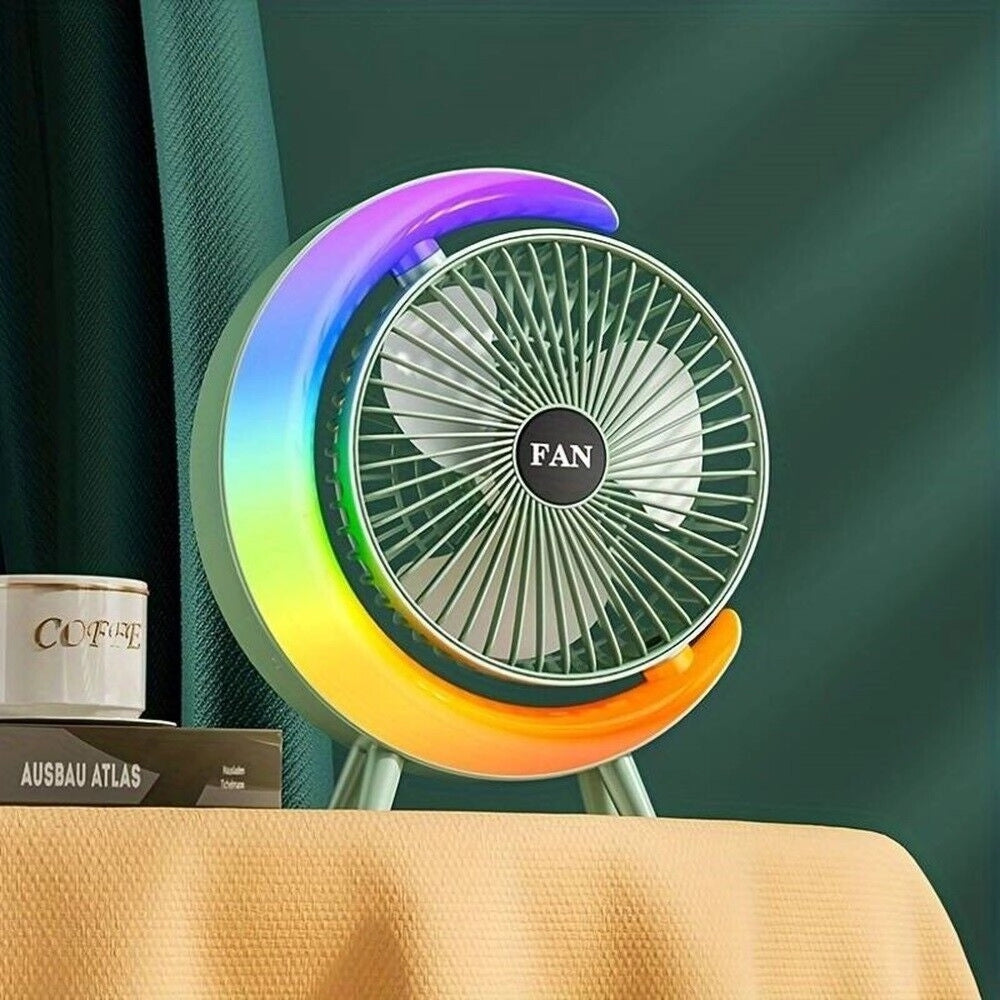 Trade Shop - Ventilatore Da Tavolo Usb 3 Velocita' Con Luce Rgb Compatto Silenzioso Portatile -