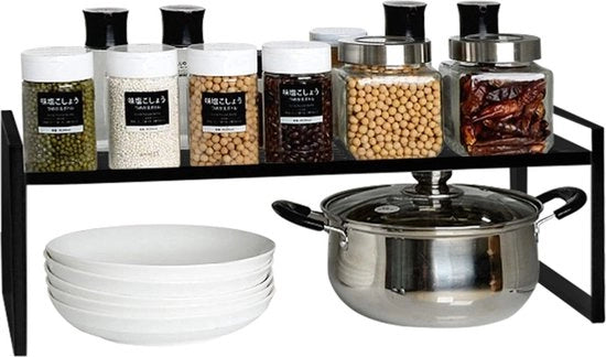 Rack da cucina espandibile, armadio da cucina pieghevole, rack, rack da cucina, rack per spezie, organizzatore per servizio e scorte, rack da cucina stivabile, organizzatore per magazzino aggiuntivo (nero, S)