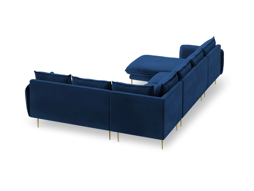 Cosmopolitan Design - Divano panoramico destro "Vienna" 7 posti in velluto blu reale 