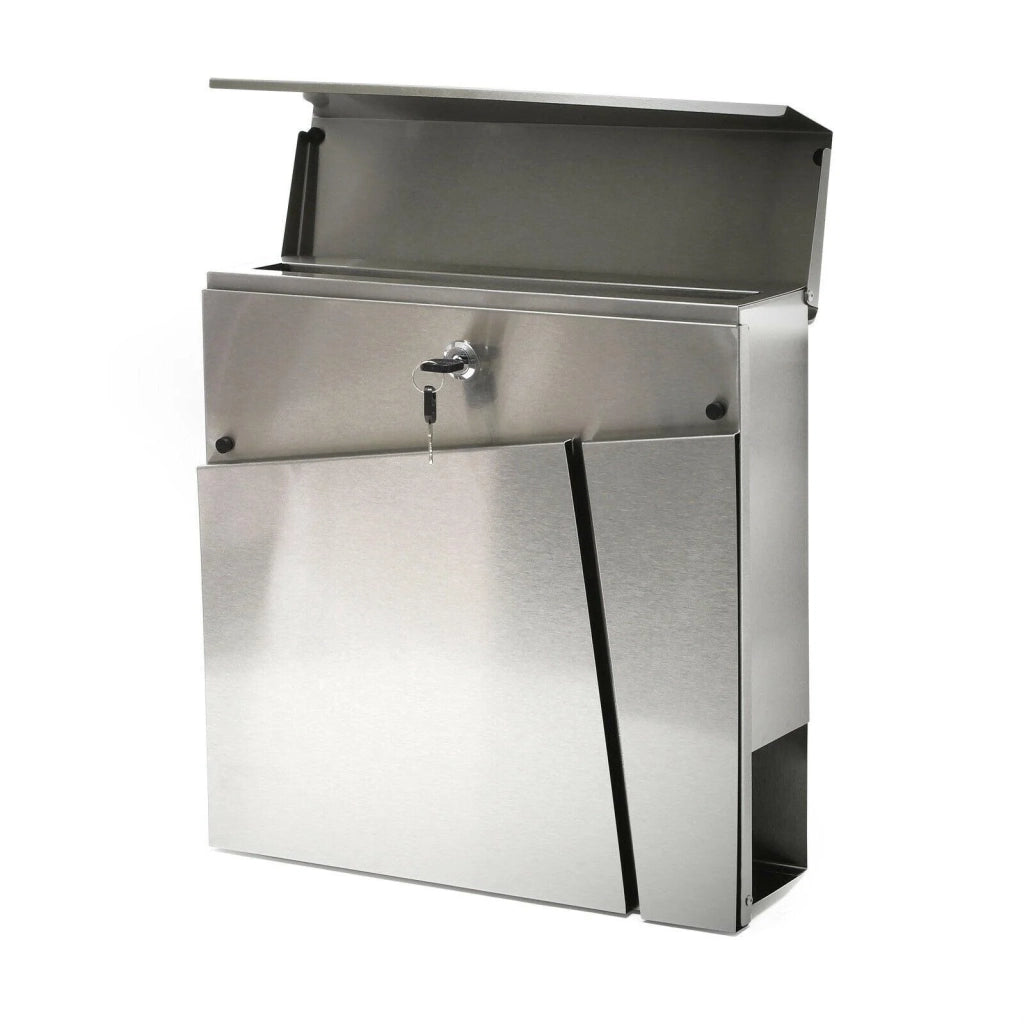 Cassetta postale di design con scomparto per giornali acciaio inox argento 16_0000095