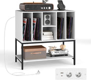 Supporto per Giradischi con Stazione di Ricarica, Credenza per Giradischi con Spazio per Album, Tavolino Porta-Vinili con Scaffali per CD per Soggiorno e Sala Musica (Bianco)