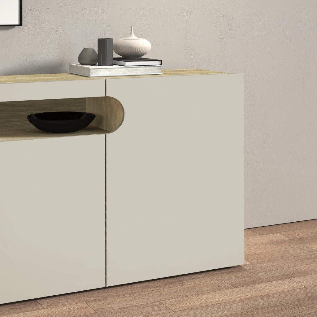 WHOUS Mobile porta TV Real con 4 ante e 1 vano aperto cashmere e rovere chiaro 240x40x60 cm
