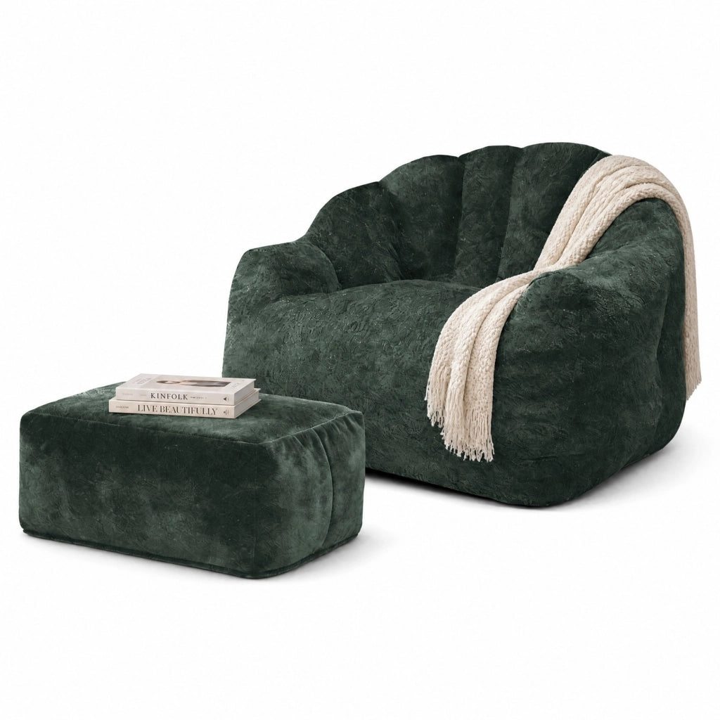 Poltrona con pouf poltrona relax con schienale a petalo e imbottitura soffice in ciniglia verde