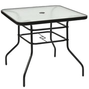 Tavolo da giardino quadrato in vetro temperato 81 x 81 x 71 cm con pratico ombrellone e design moderno in metallo nero 20_0020830