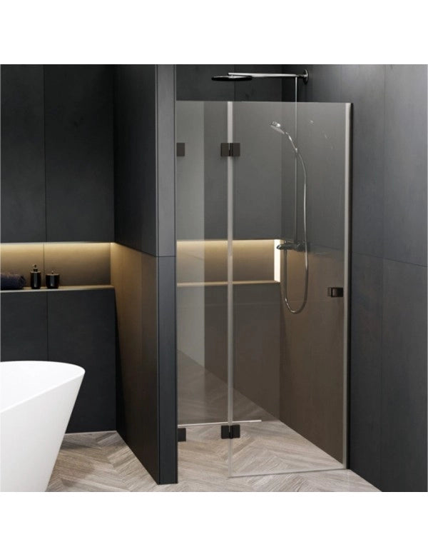Porta doccia a battente sinistra con cerniere nere SCANDIC NXT 104 RIHO 120x200 cm
