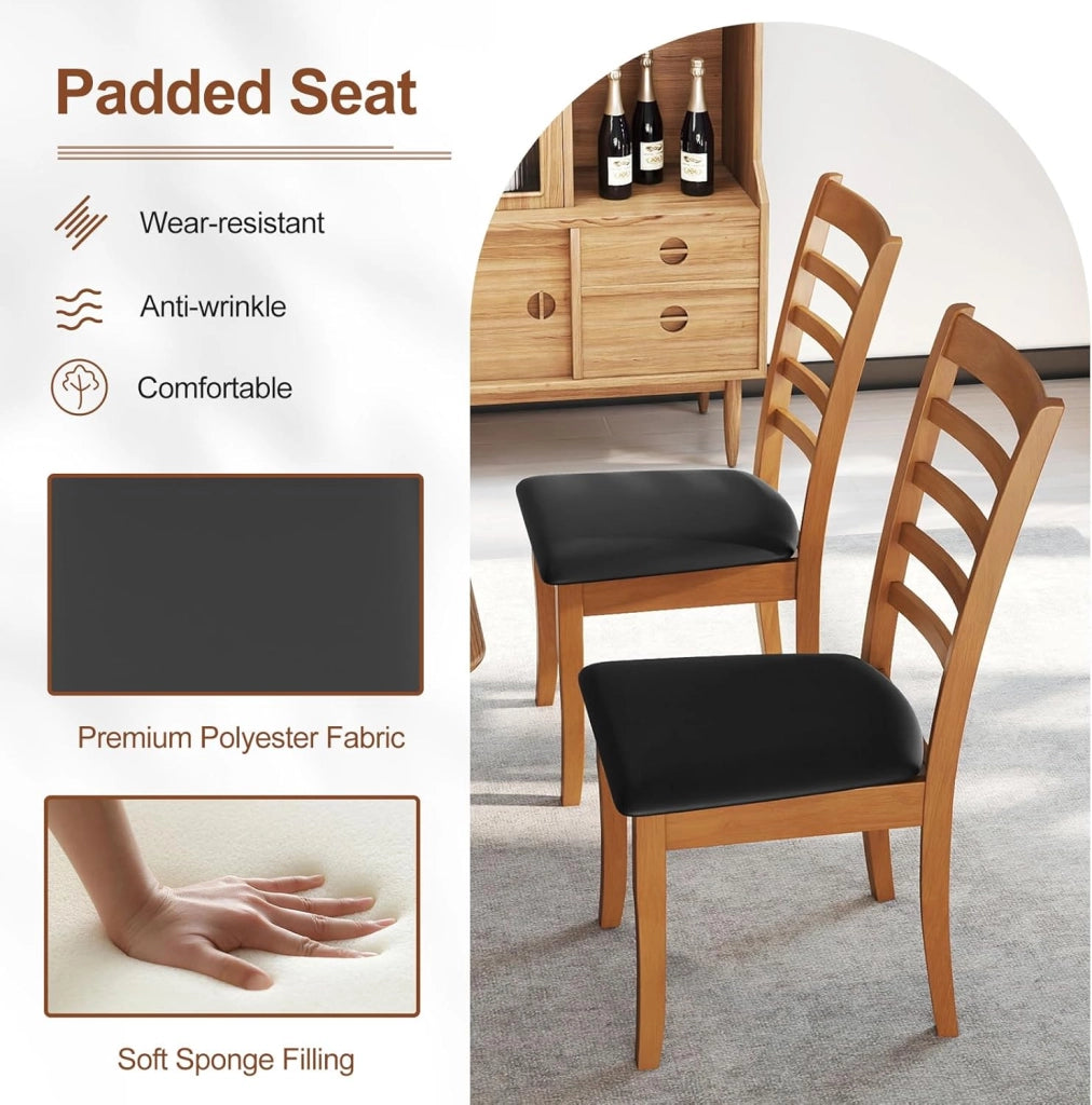 Set di 2/4 Sedie da Pranzo con Gambe in Legno di Gomma, Sedile Imbottito, Schienale Alto, Sedie Laterali Imbottite senza Braccioli per Sala da Pranzo, Cucina e Soggiorno (Nero)
