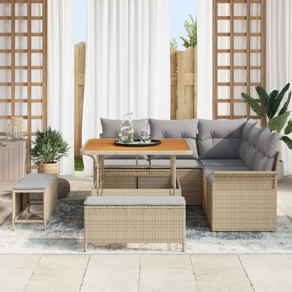 Set Divano da Giardino con cuscino 8 pcs Beige polyrattan 3362127