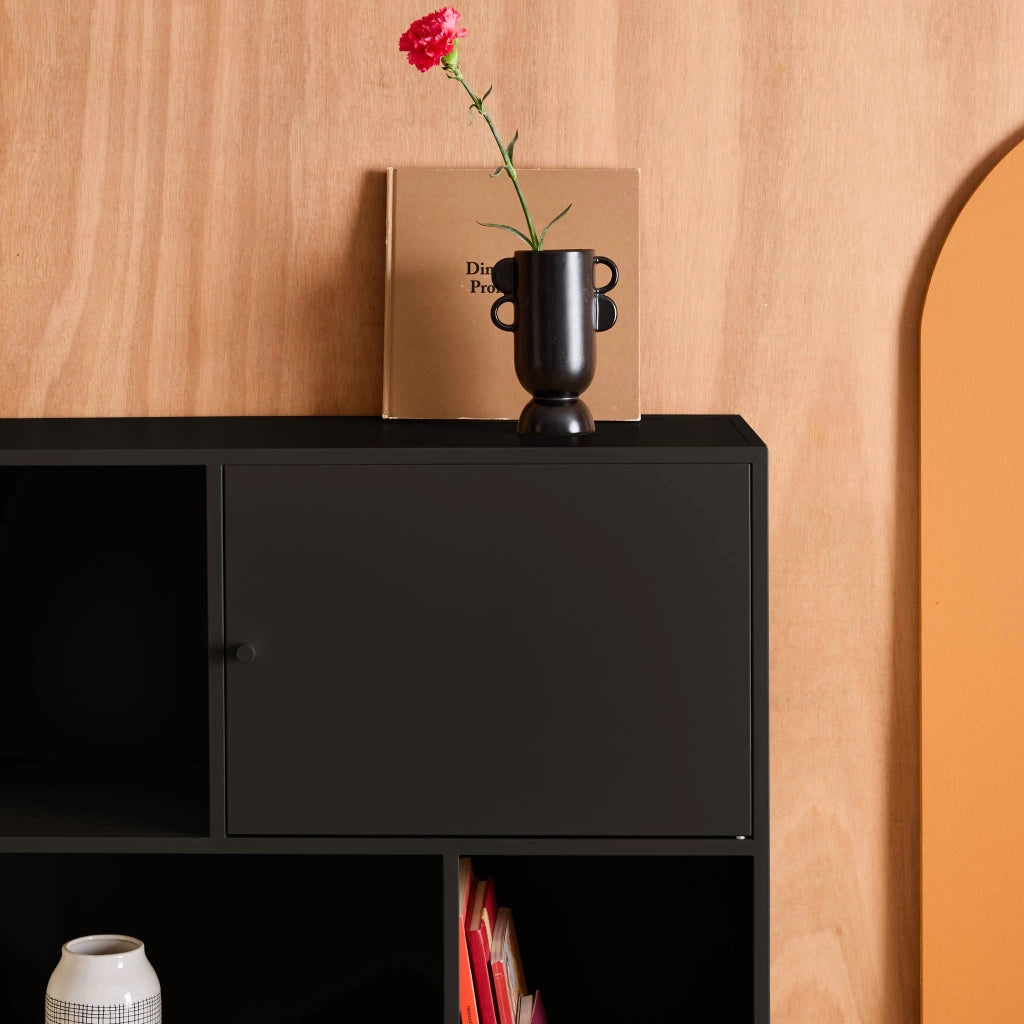 Credenza industriale in metallo con 6 scomparti, nero
