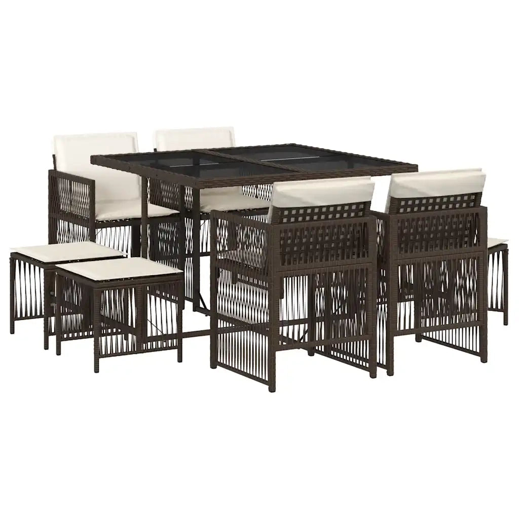 Set da Pranzo da Giardino 9pz | Set Salotto da Giardino con Cuscini Marrone in Polyrattan