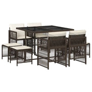 Set da Pranzo da Giardino 9pz | Set Salotto da Giardino con Cuscini Marrone in Polyrattan