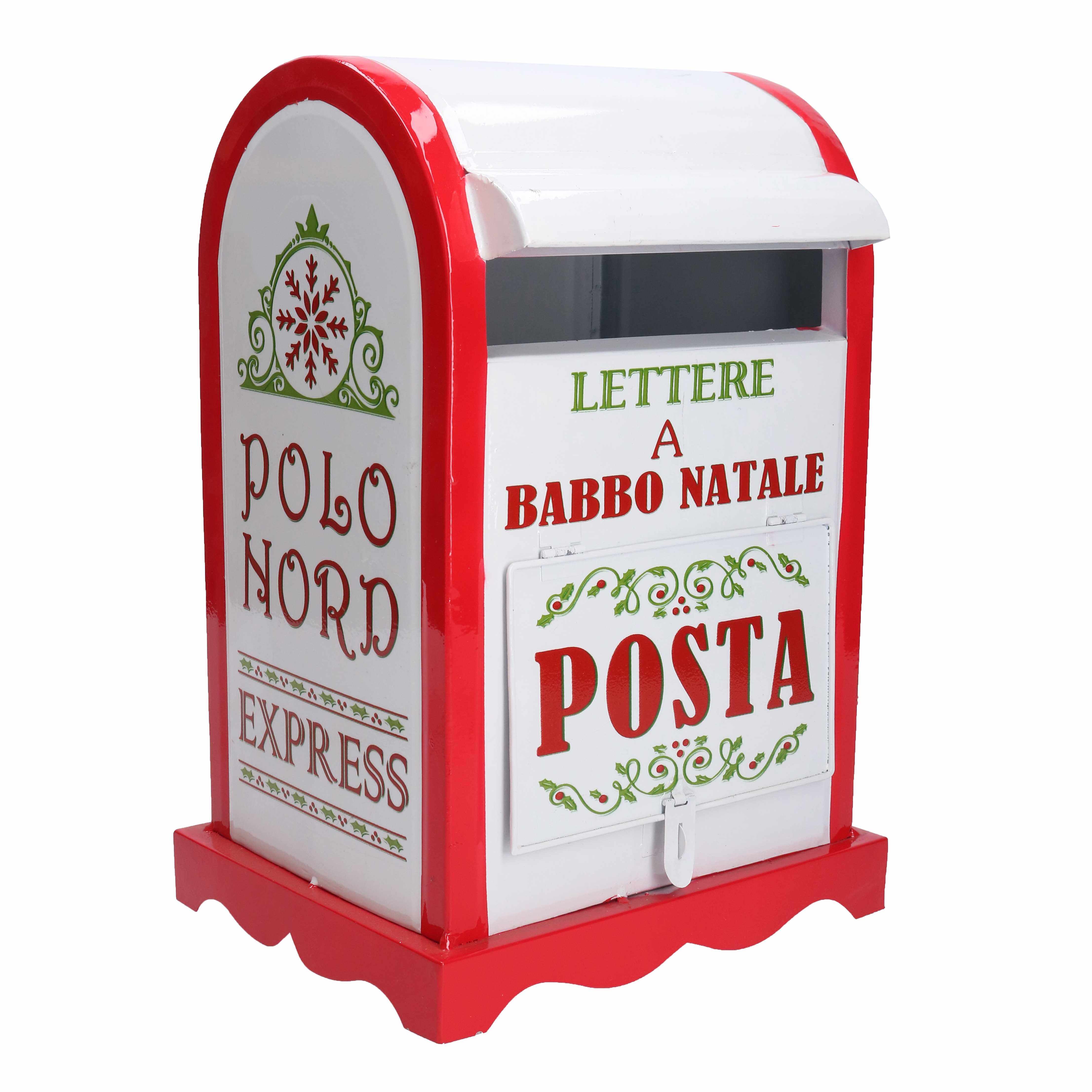 Cassetta posta di Babbo Natale Natalizia 20x22,5xh33 cm in Metallo rosso bianco