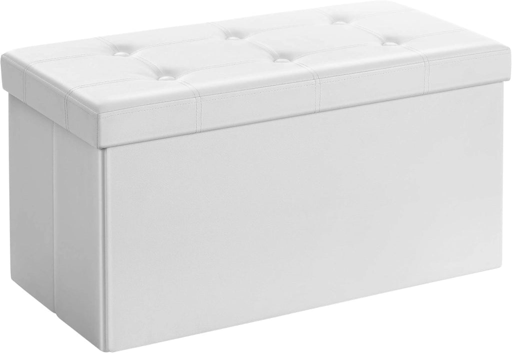SONGMICS Cassapanca Contenitore 120L, Pouf Contenitore, Panca Poggiapiedi Pieghevole, Capacità di Carico di 300 kg, Seduta Imbottita, Bianco LSF702.